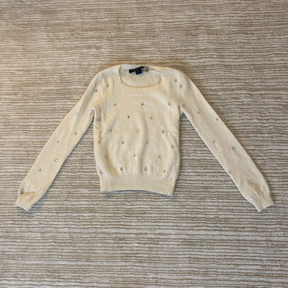 White Bedazzled Fitted Cropped Sweater